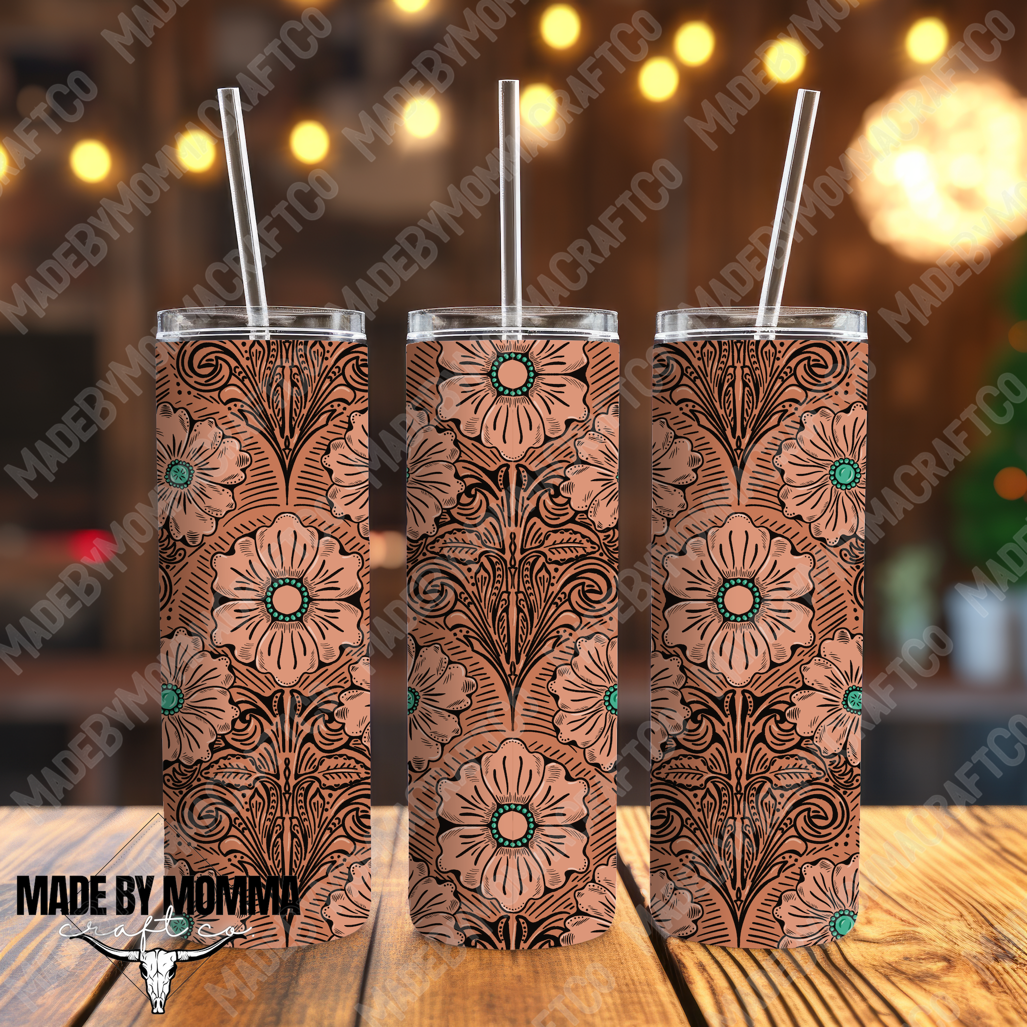 Leather Floral UV DTF Tumbler Wrap