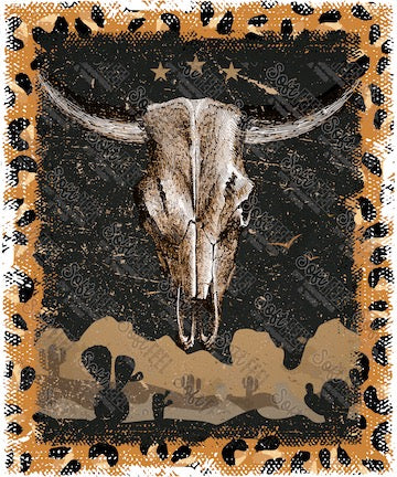 Leopard Bull Skull Desert - Country Western - Direct To Film Transfer / DTF - Heat Press Clothing Transfer