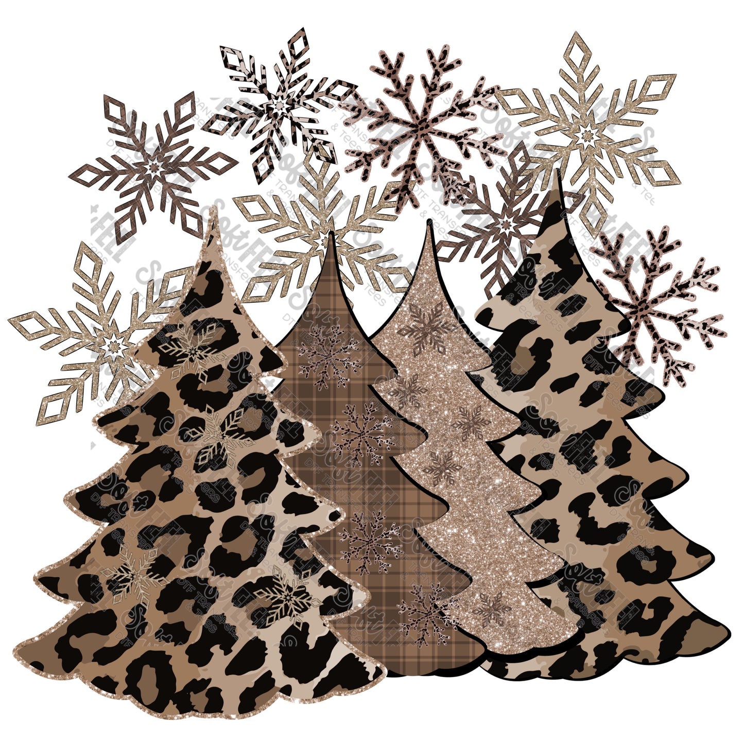 leopard christmas trees snow flakes - Christmas - Direct To Film Transfer / DTF - Heat Press Clothing Transfer