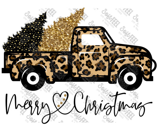 leopard merry christmas truck - Christmas - Direct To Film Transfer / DTF - Heat Press Clothing Transfer