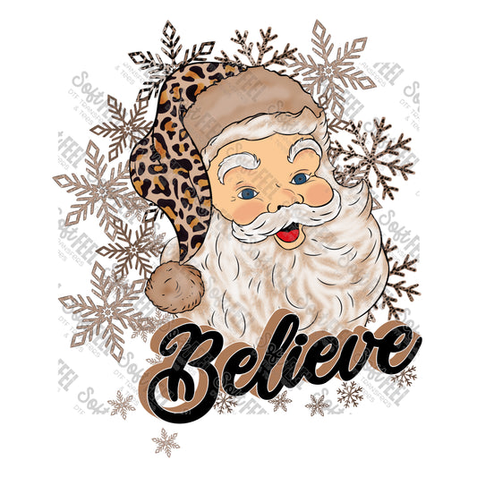 Leopard Santa Believe Snowflakes - Christmas - Direct To Film Transfer / DTF - Heat Press Clothing Transfer