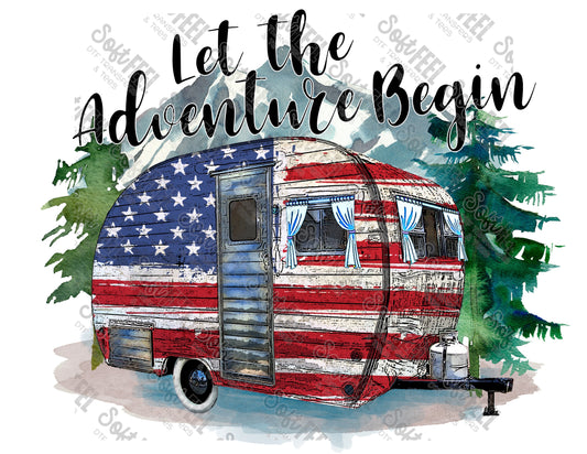 Let The Adventure Begin USA Trailer - Hippie Gypsy / Patriotic - Direct To Film Transfer / DTF - Heat Press Clothing Transfer