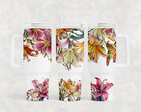 Lily Flowers - 40oz Handle Tumbler - Sublimation or Waterslide Wrap