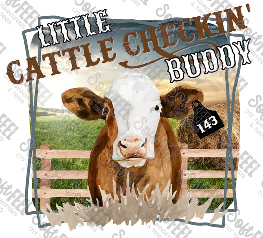 Little Cattle Checkin' Buddy - Youth / Western - Direct To Film Transfer / DTF - Heat Press Clothing Transfer