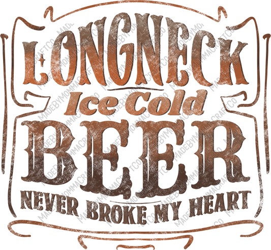 LongNeck Ice Cold Beer Sign - Vintage Western - Cheat Clear Waterslide™ or White Cast Sticker