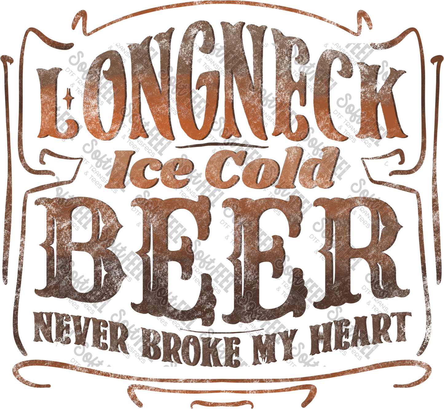 Longneck Ice Cold Beer - Music / Country Western - Direct To Film Transfer / DTF - Heat Press Clothing Transfer