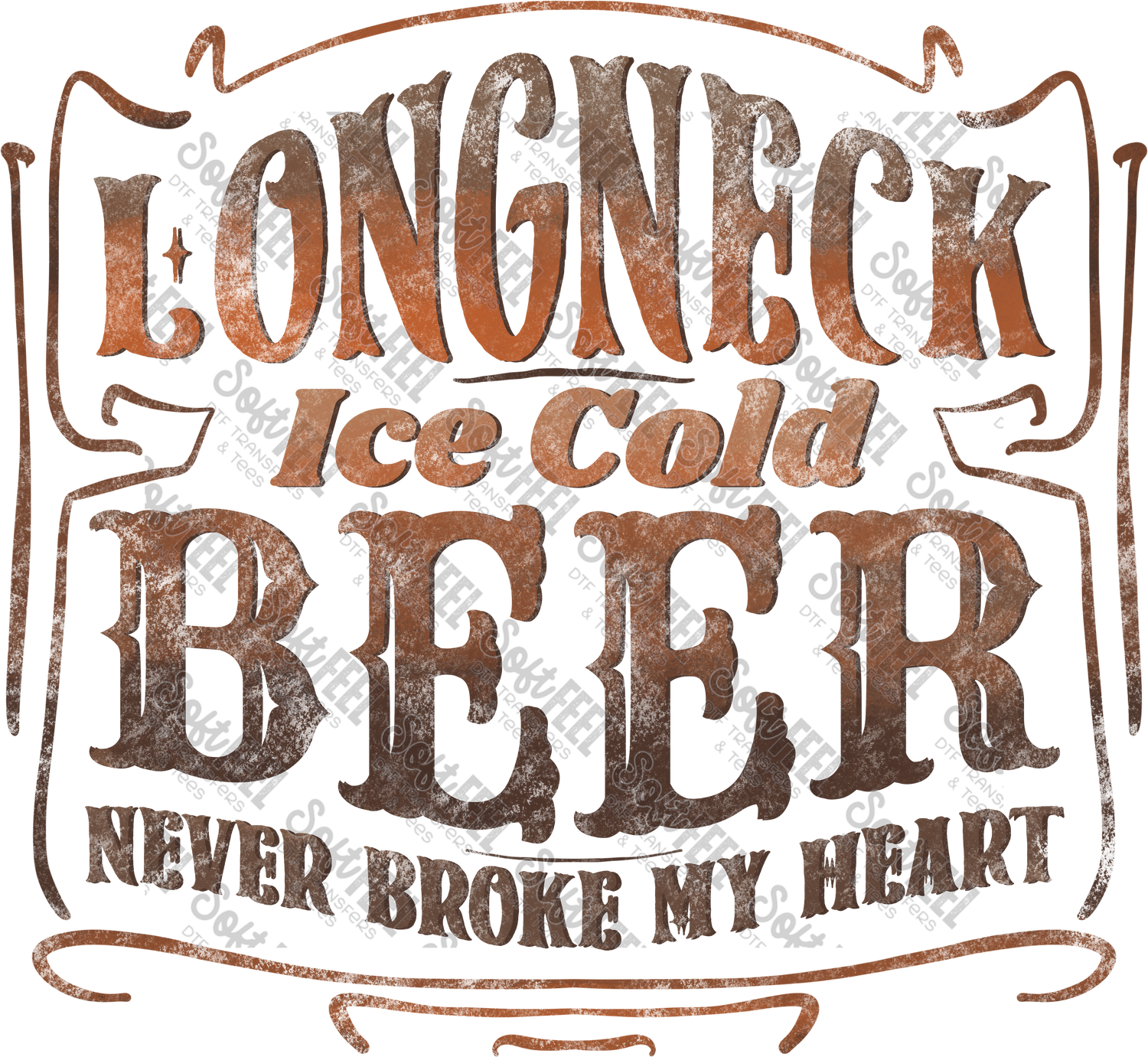 Longneck Ice Cold Beer - Music / Country Western - Direct To Film Transfer / DTF - Heat Press Clothing Transfer