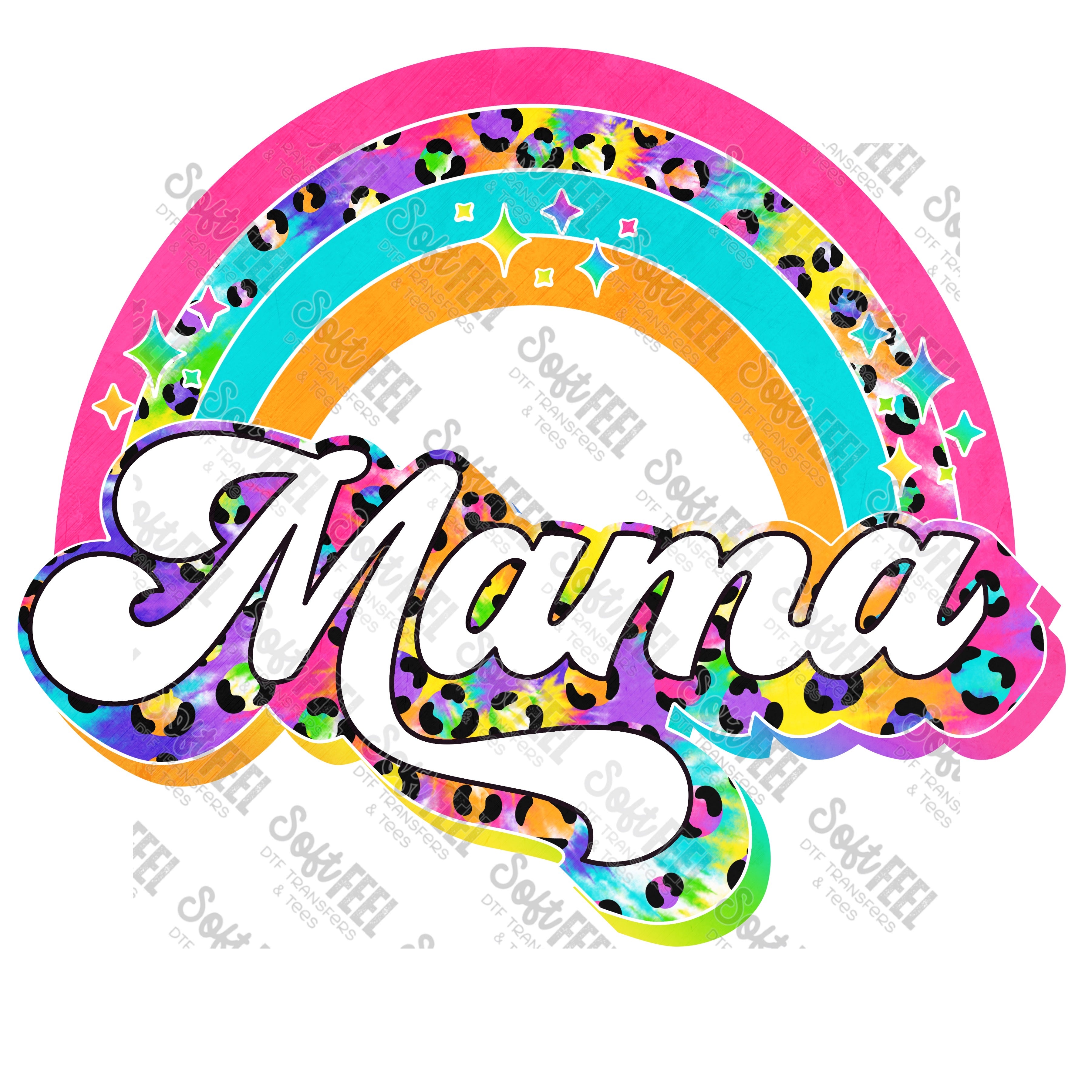 Mama Tie Dye Leopard Rainbow - Women&#39;s / Retro - Direct To Film Transfer / DTF - Heat Press Clothing Transfer