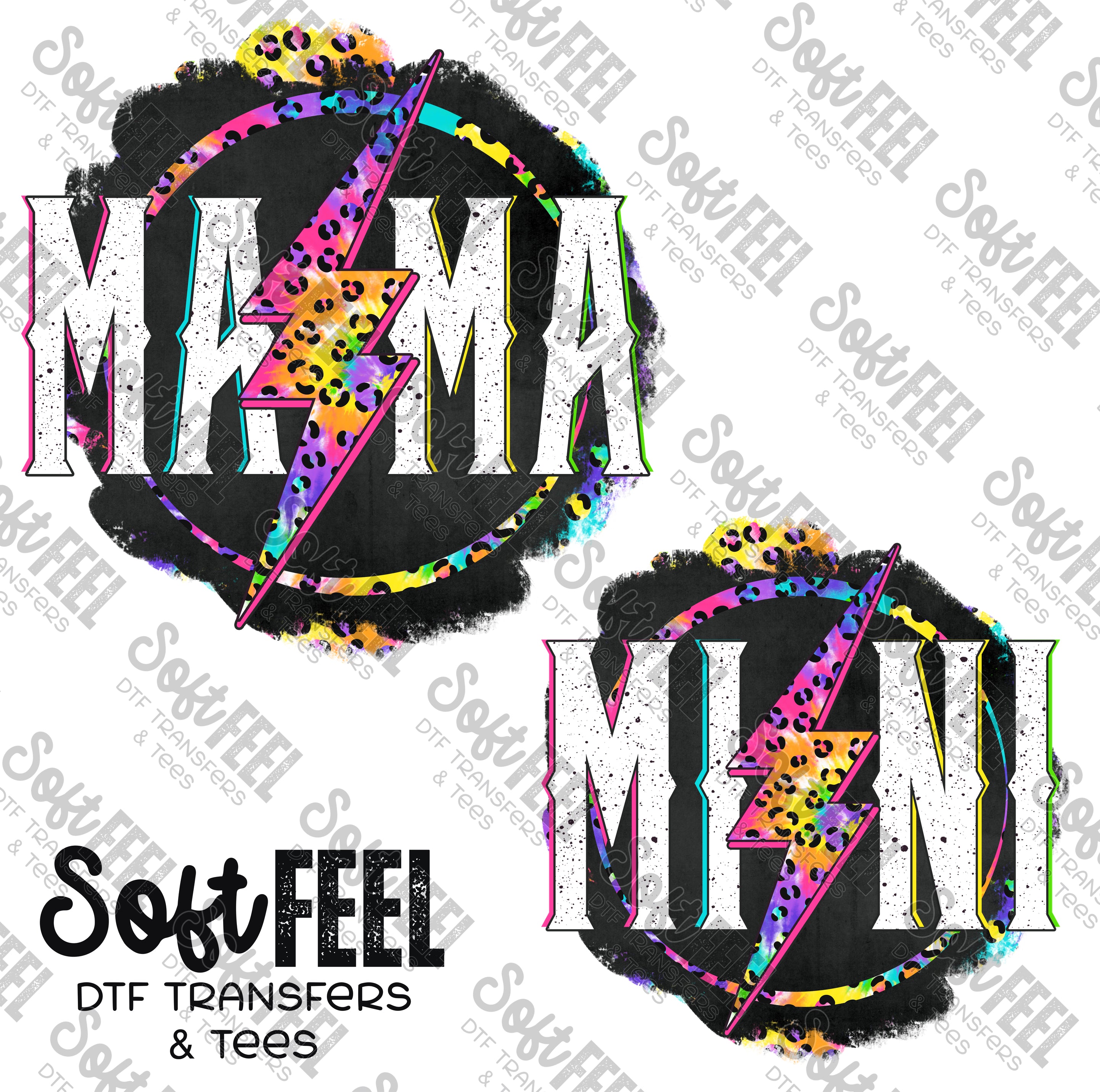Mama Mini Retro Lightning - Mama Mini Set / Youth / Women&#39;s - Direct To Film Transfer / DTF - Heat Press Clothing Transfer