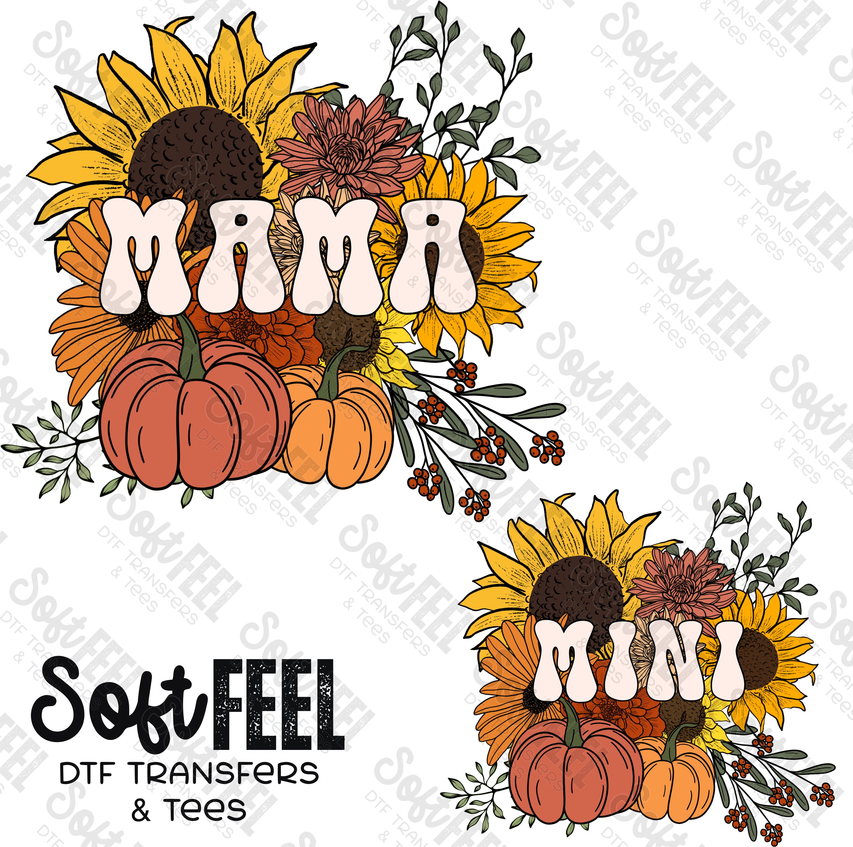 Mama Mini Sunflower Fall Autumn - Mama Mini Set / Youth / Women&#39;s - Direct To Film Transfer / DTF - Heat Press Clothing Transfer