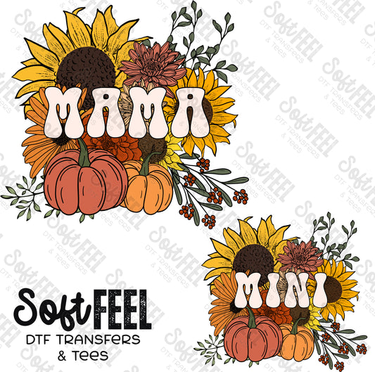 Mama Mini Sunflower Fall Autumn - Mama Mini Set / Youth / Women's - Direct To Film Transfer / DTF - Heat Press Clothing Transfer