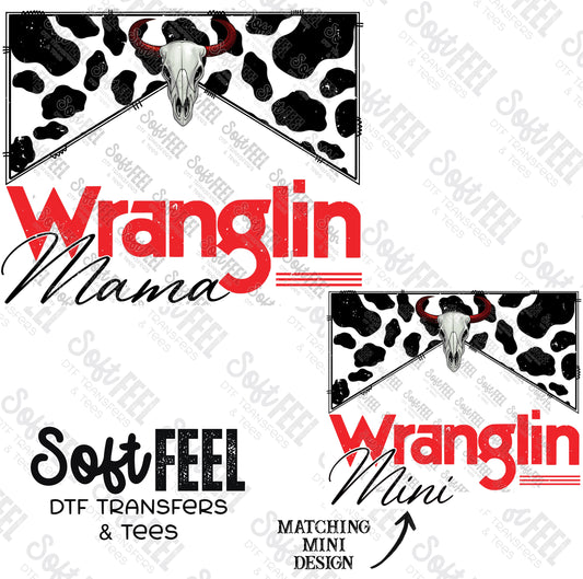 Wranglin Mama Mini Set - Mama Mini Set / Youth / Women's / Country Western - Direct To Film Transfer / DTF - Heat Press Clothing Transfer