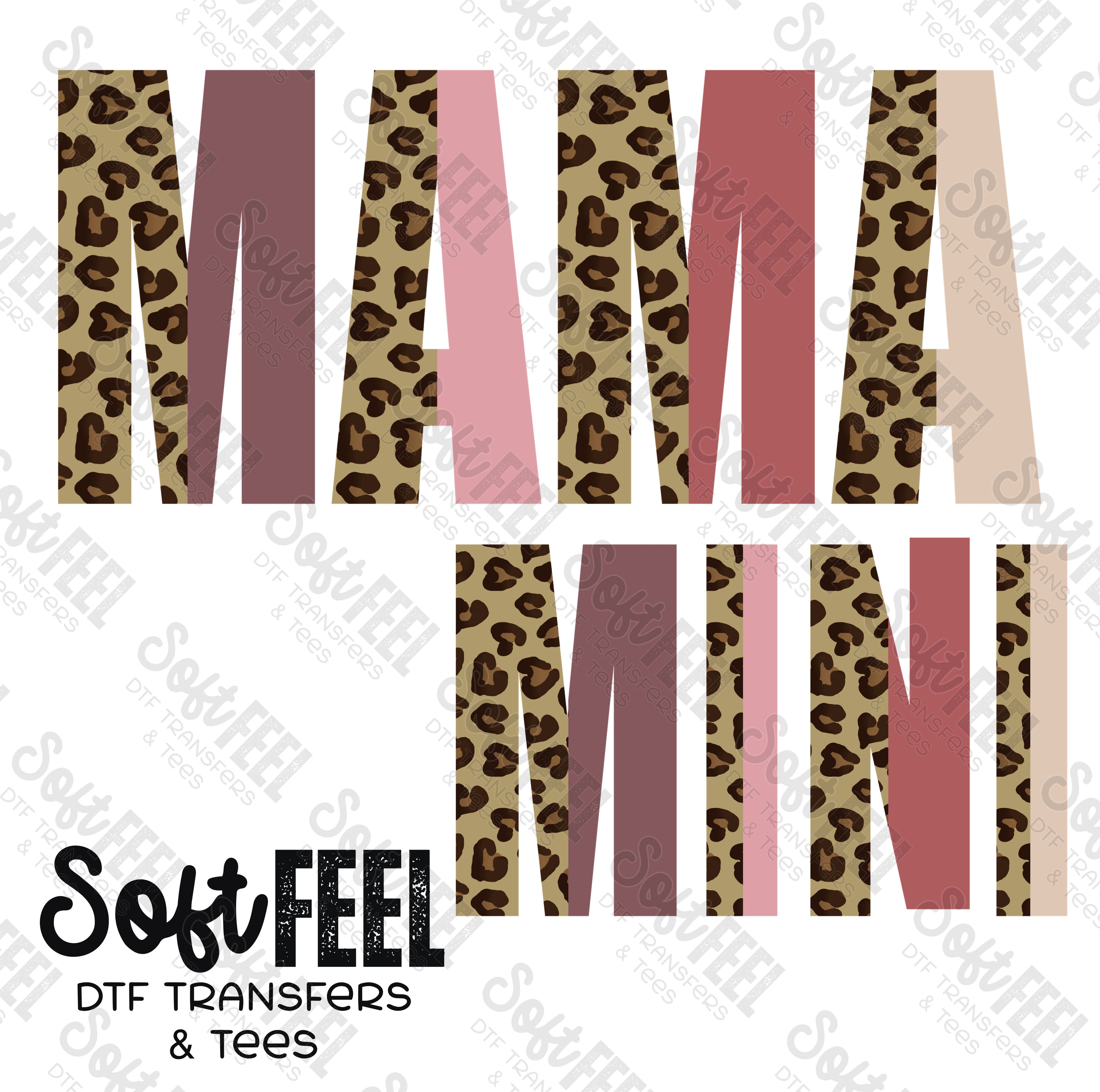 Mama Mini Pinks Leopard - Mama Mini Set / Youth / Women&#39;s - Direct To Film Transfer / DTF - Heat Press Clothing Transfer