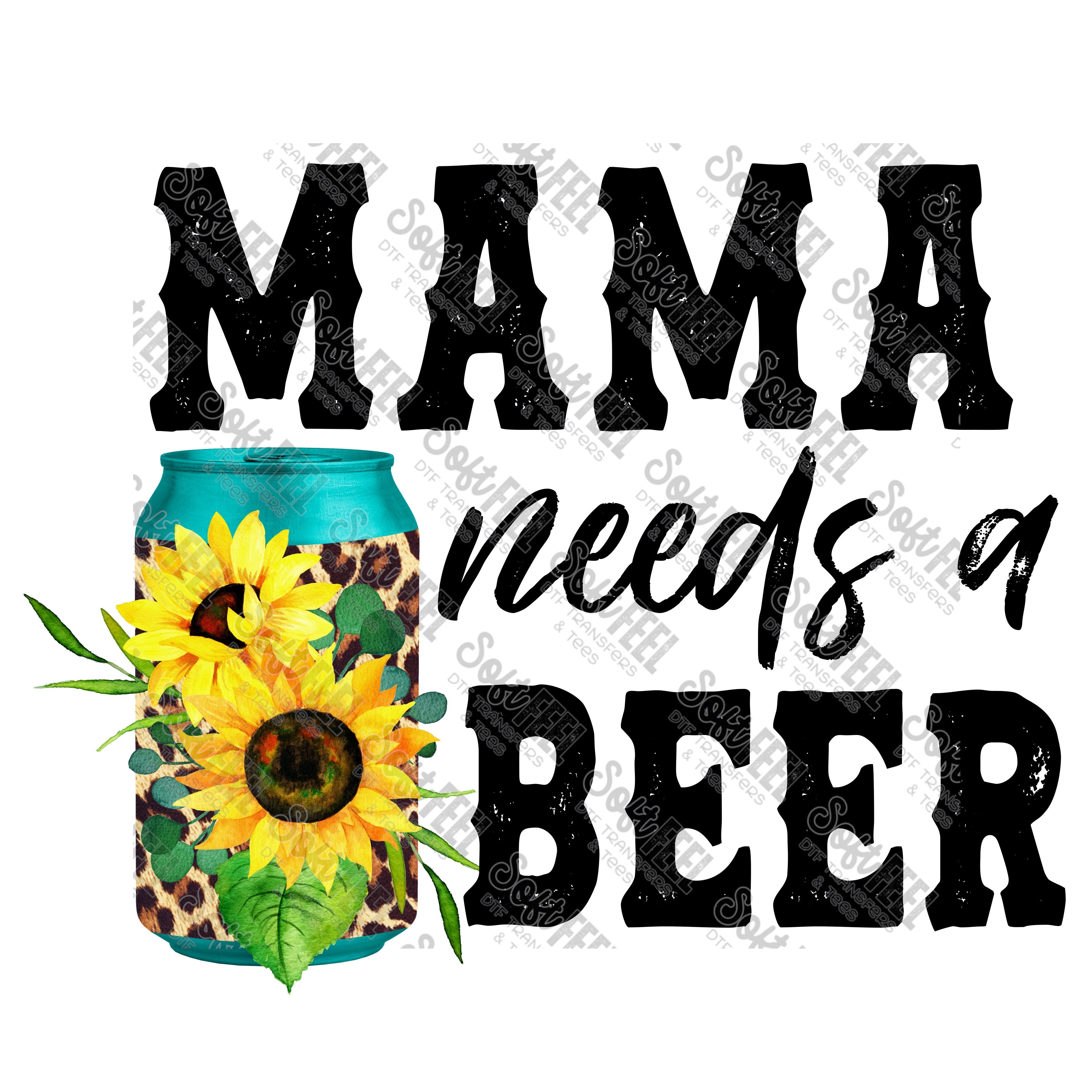 Mama Needs A Beer Leopard Sunflower - Women&#39;s - Direct To Film Transfer / DTF - Heat Press Clothing Transfer