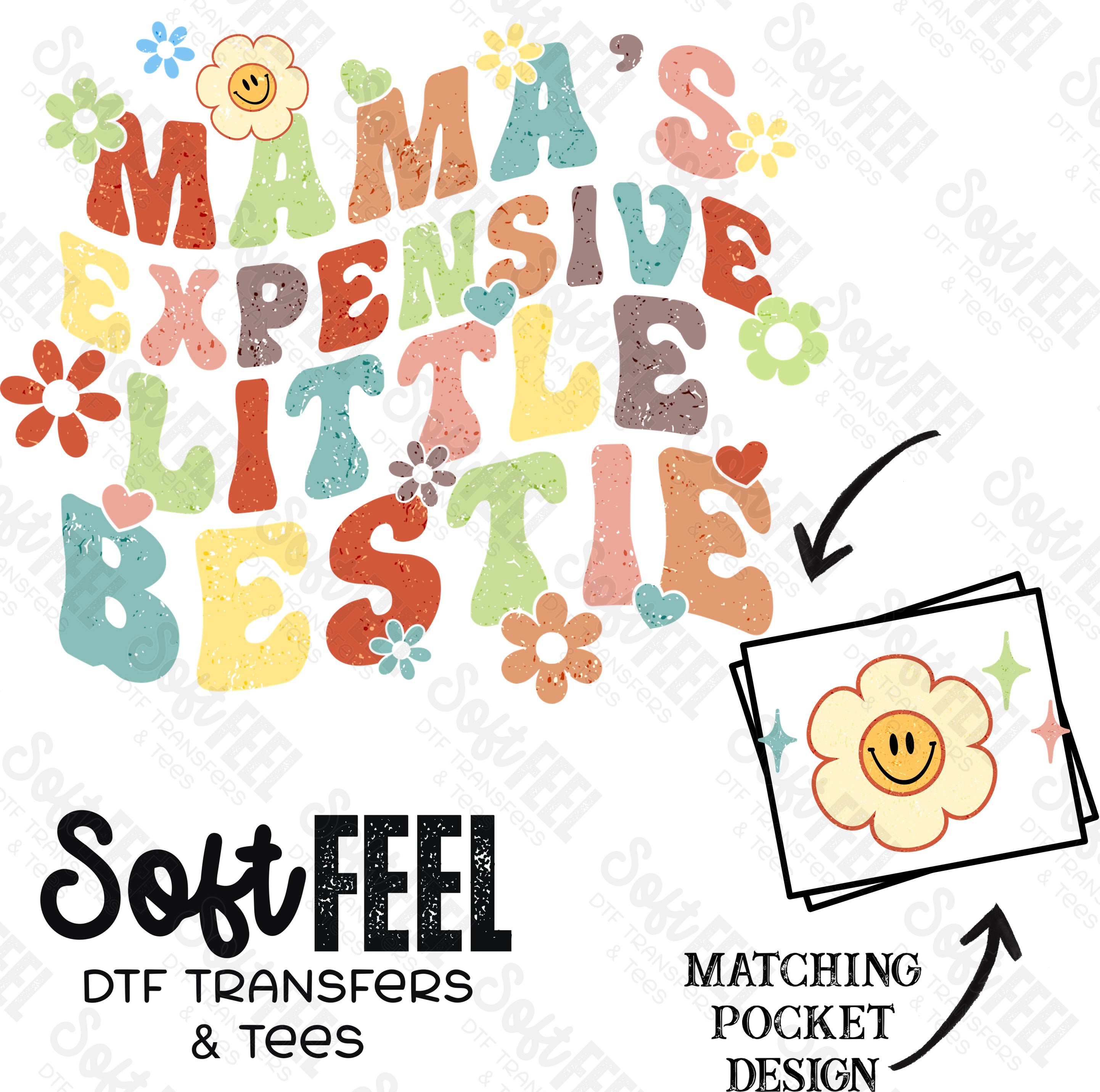 Mama&#39;s Expensive Little Bestie Retro Wavy Font - Youth - Direct To Film Transfer / DTF - Heat Press Clothing Transfer