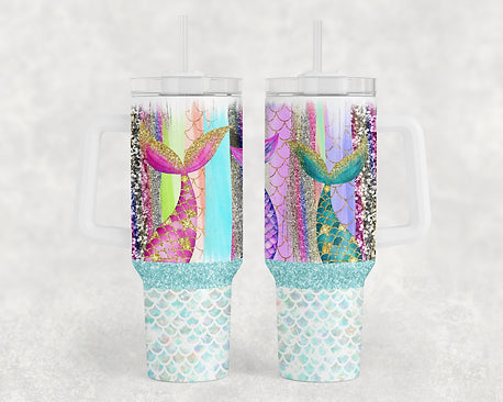 Mermaid Tails - 40oz Handle Tumbler - Sublimation or Waterslide Wrap