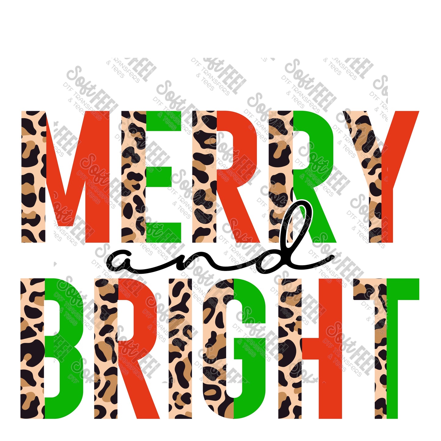 Merry and Bright Half Leopard Red Green - Christmas - Direct To Film Transfer / DTF - Heat Press Clothing Transfer