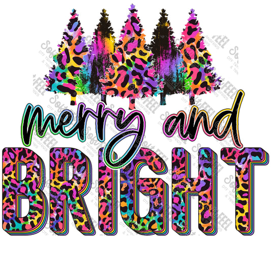 Merry And Bright Rainbow Leopard - Christmas / Retro - Direct To Film Transfer / DTF - Heat Press Clothing Transfer