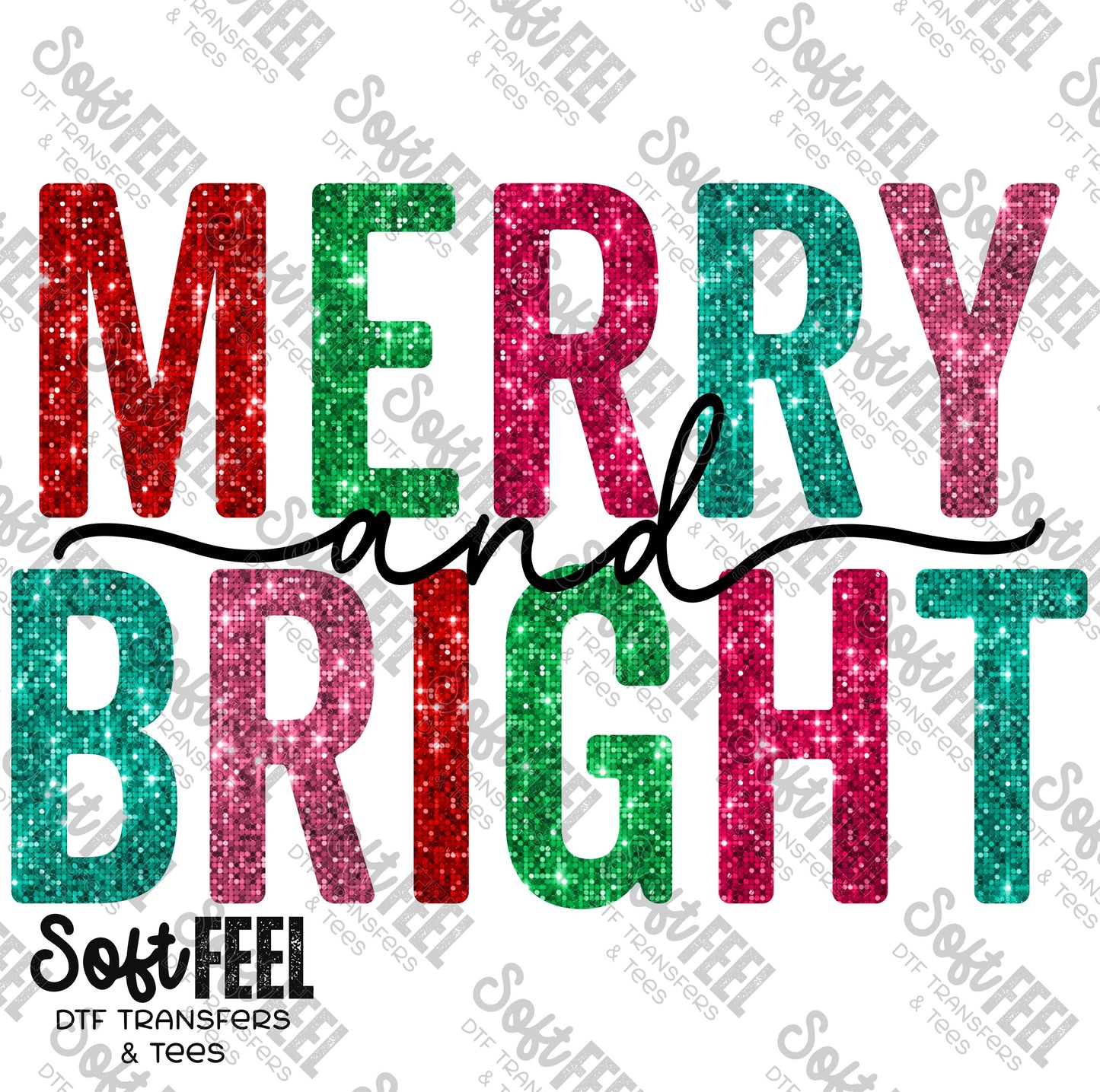 Merry And Bright Sequins - Christmas - Direct To Film Transfer / DTF - Heat Press Clothing Transfer