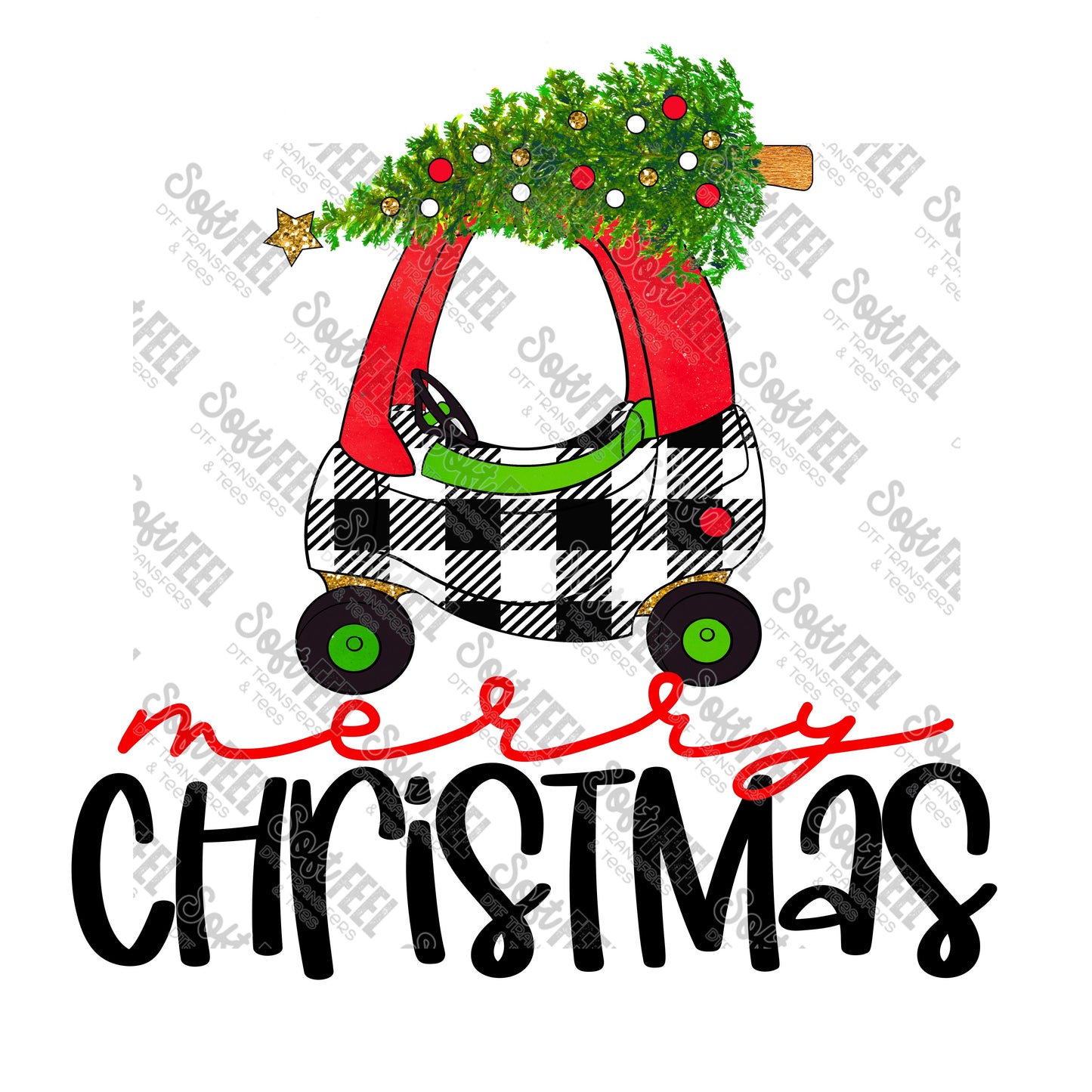 Merry Christmas Kids Car Plaid - Youth / Christmas - Direct To Film Transfer / DTF - Heat Press Clothing Transfer