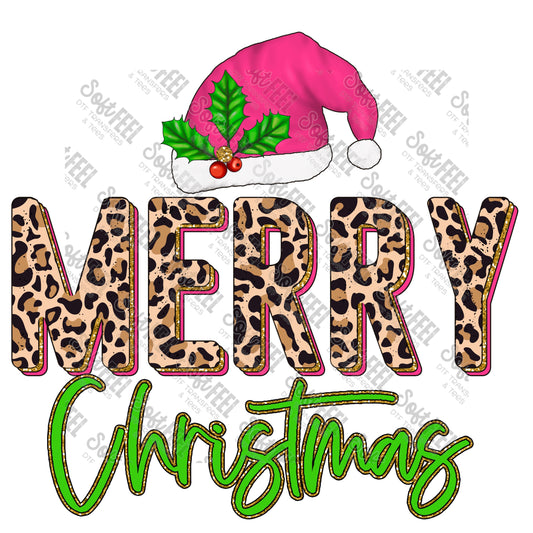 Merry Christmas Pink Leopard Glitter - Christmas - Direct To Film Transfer / DTF - Heat Press Clothing Transfer