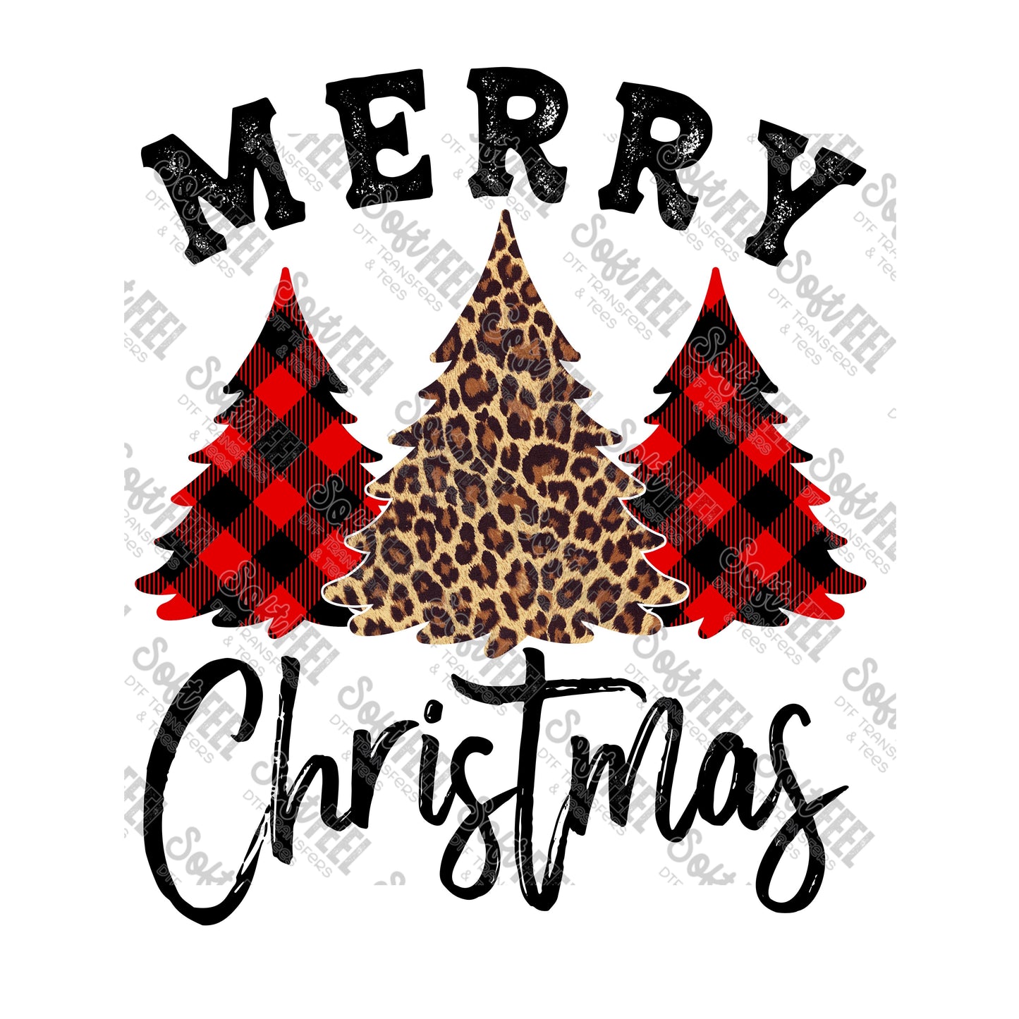 Merry Christmas Plaid Leopard - Christmas - Direct To Film Transfer / DTF - Heat Press Clothing Transfer