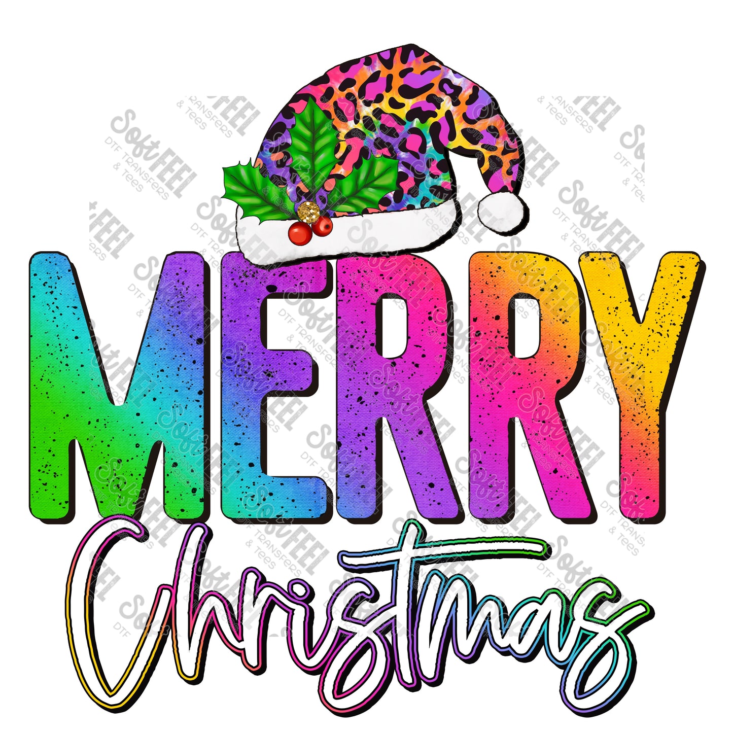 merry christmas rainbow leopard hat - Christmas / Retro - Direct To Film Transfer / DTF - Heat Press Clothing Transfer