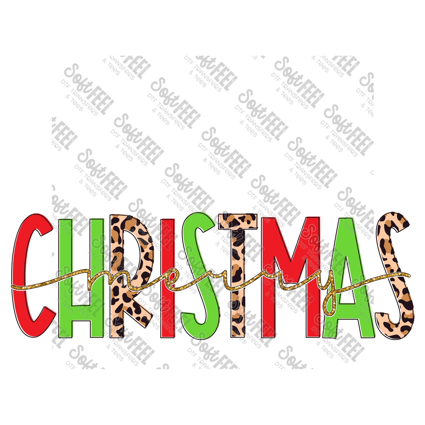 Merry Christmas Red Leopard Glitter - Christmas - Direct To Film Transfer / DTF - Heat Press Clothing Transfer