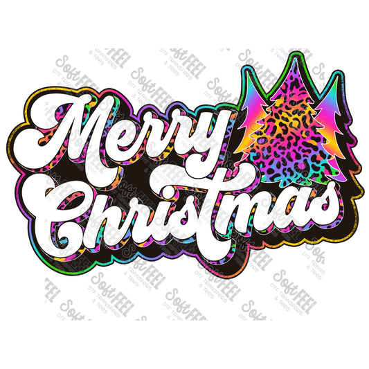 Merry Christmas Retro Rainbow Leopard Trees - Christmas / Retro - Direct To Film Transfer / DTF - Heat Press Clothing Transfer