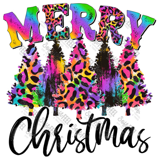 Merry Christmas Trees Rainbow Leopard - Christmas / Retro - Direct To Film Transfer / DTF - Heat Press Clothing Transfer