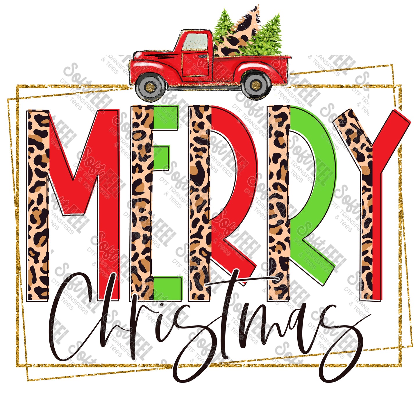 Merry Christmas Truck Box Red - Christmas / Retro - Direct To Film Transfer / DTF - Heat Press Clothing Transfer