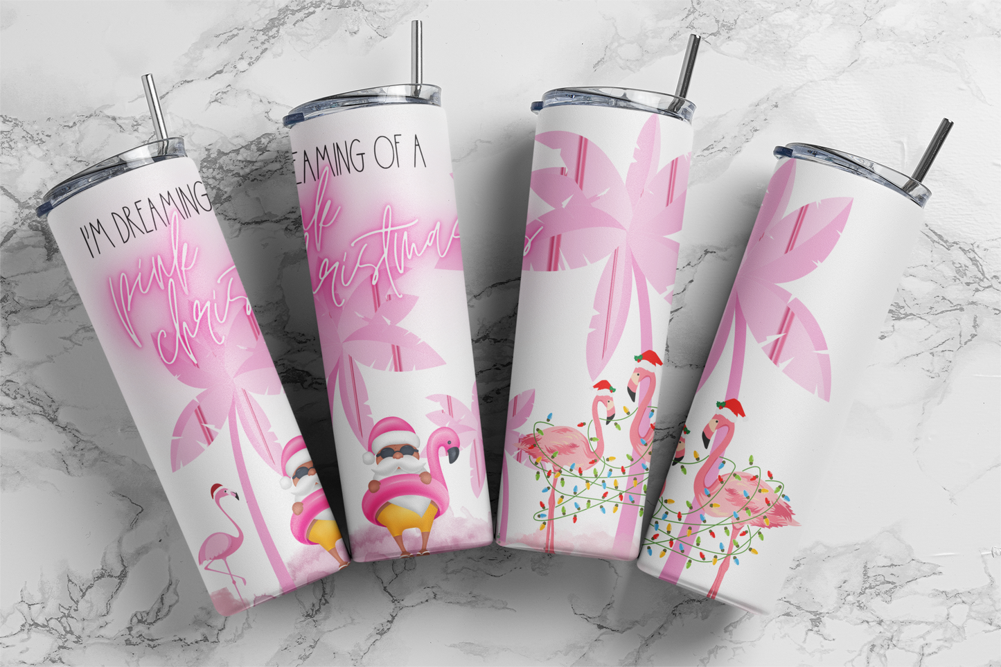 Pink Christmas - Sublimation or Waterslide Wrap - 20oz and 30oz