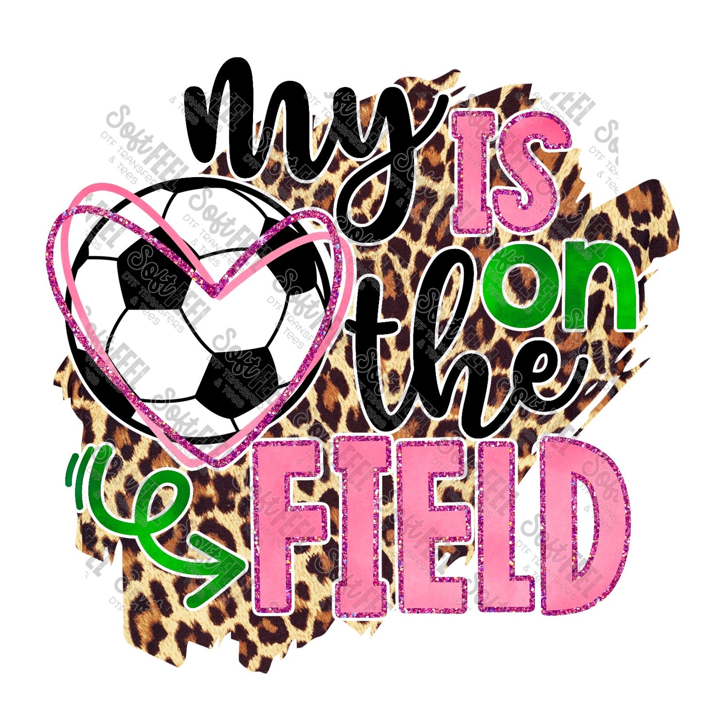 My heart is on the field leopard - Women's / Sports - Direct To Film Transfer / DTF - Heat Press Clothing Transfer