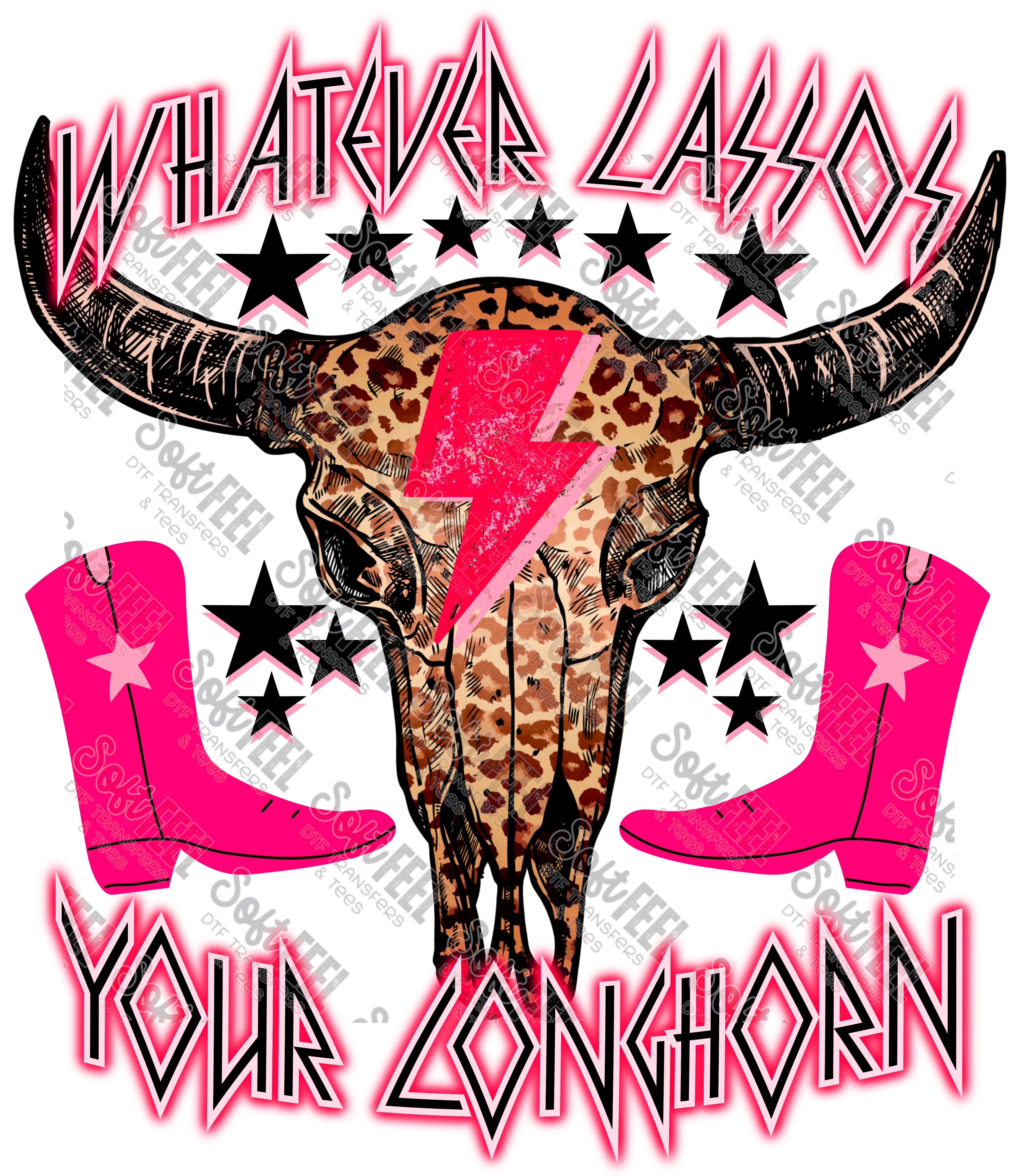 Neon Lasso Your Longhorn - Country Western / Women&#39;s - Direct To Film Transfer / DTF - Heat Press Clothing Transfer