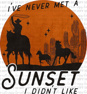I&#39;ve Never Met A Sunset I Didn&#39;t Like Cowboy - Country Western - Cheat Clear Waterslide™ or White Cast Sticker