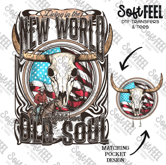 New World Old Soul Horns - Country Western / Political / Music - Direct To Film Transfer / DTF - Heat Press Clothing Transfer