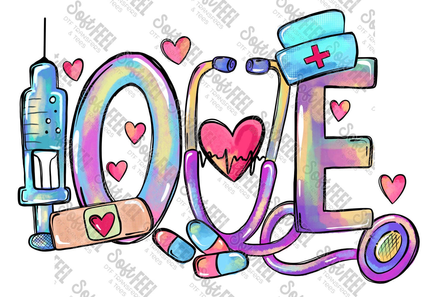 Love Nurse Watercolor - Nurse - Direct To Film Transfer / DTF - Heat Press Clothing Transfer