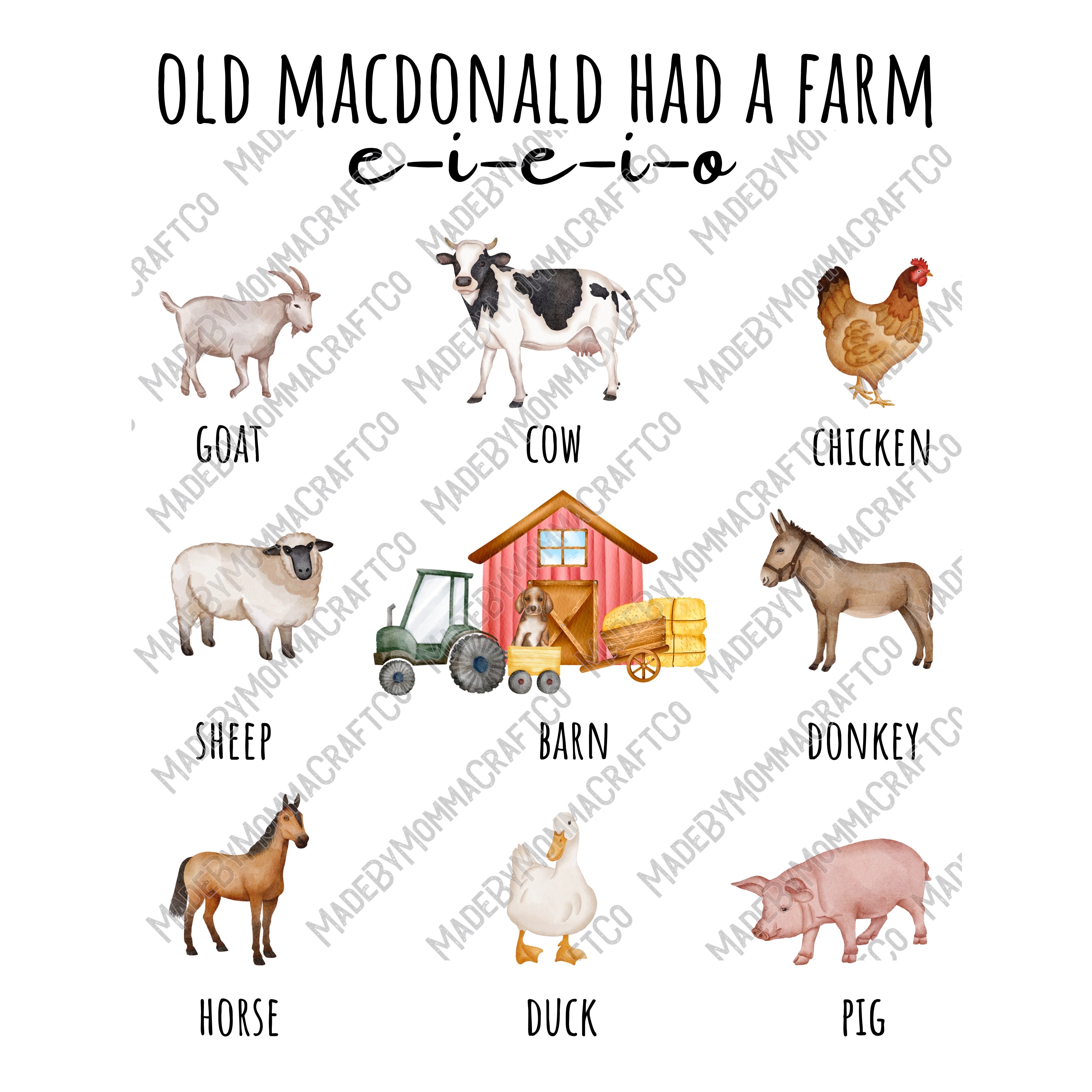 Old MacDonald Had A Farm Animals - Cheat Clear Waterslide™ or White Cast Sticker