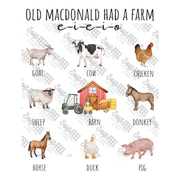 Old MacDonald Animals - Youth / Western / Animals - Direct To Film Transfer / DTF - Heat Press Clothing Transfer