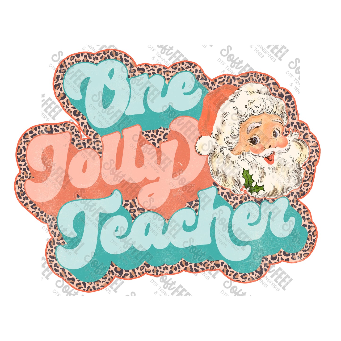 One Jolly Teacher Retro Santa - Christmas / Occupations / School and Teacher - Direct To Film Transfer / DTF - Heat Press Clothing Transfer