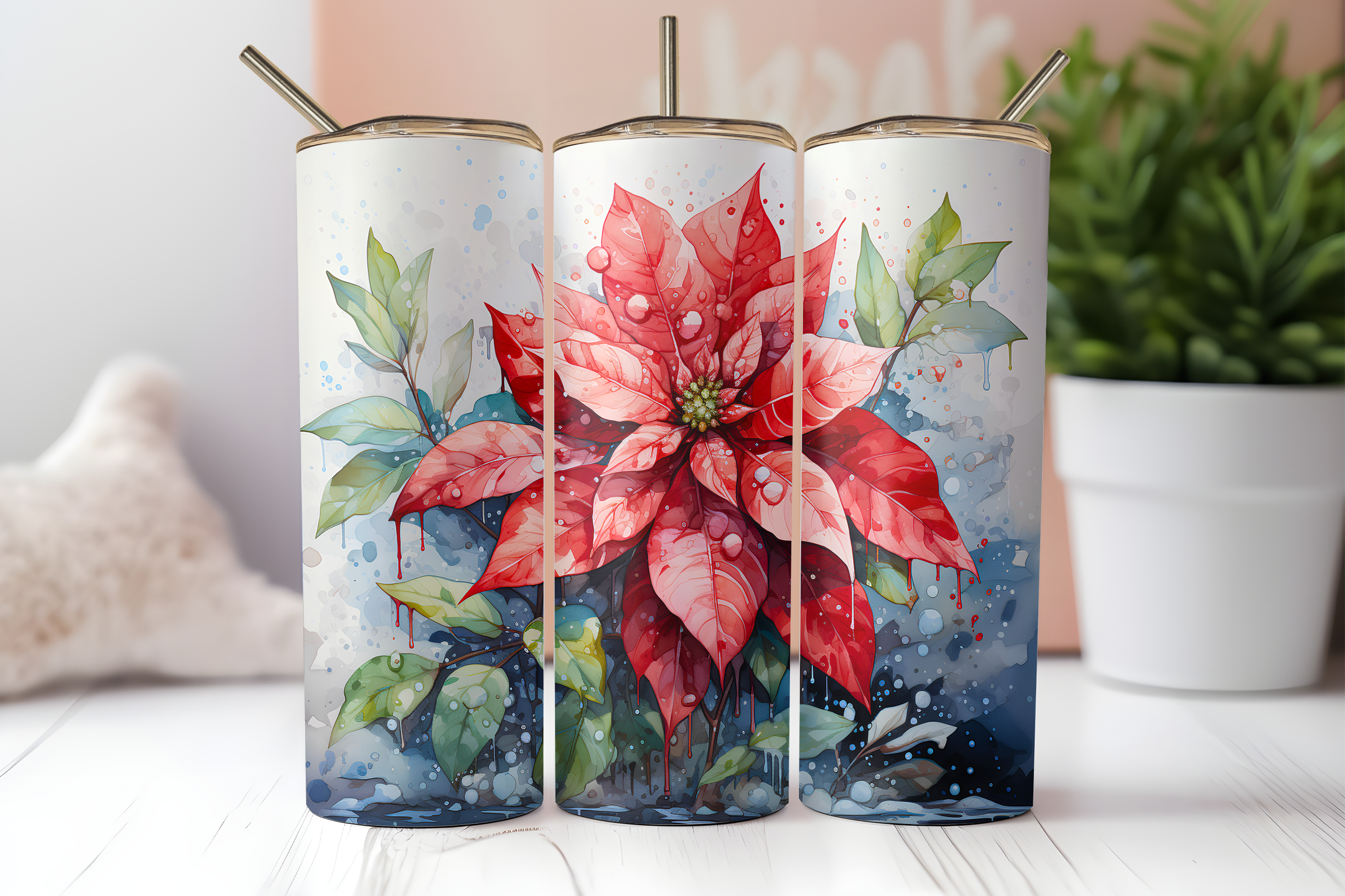 Paint Poinsettias - Sublimation or Waterslide Wrap - 20oz and 30oz