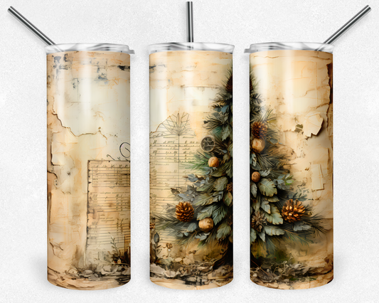 Vintage Christmas Tree - Sublimation or Waterslide Wrap - 20oz and 30oz