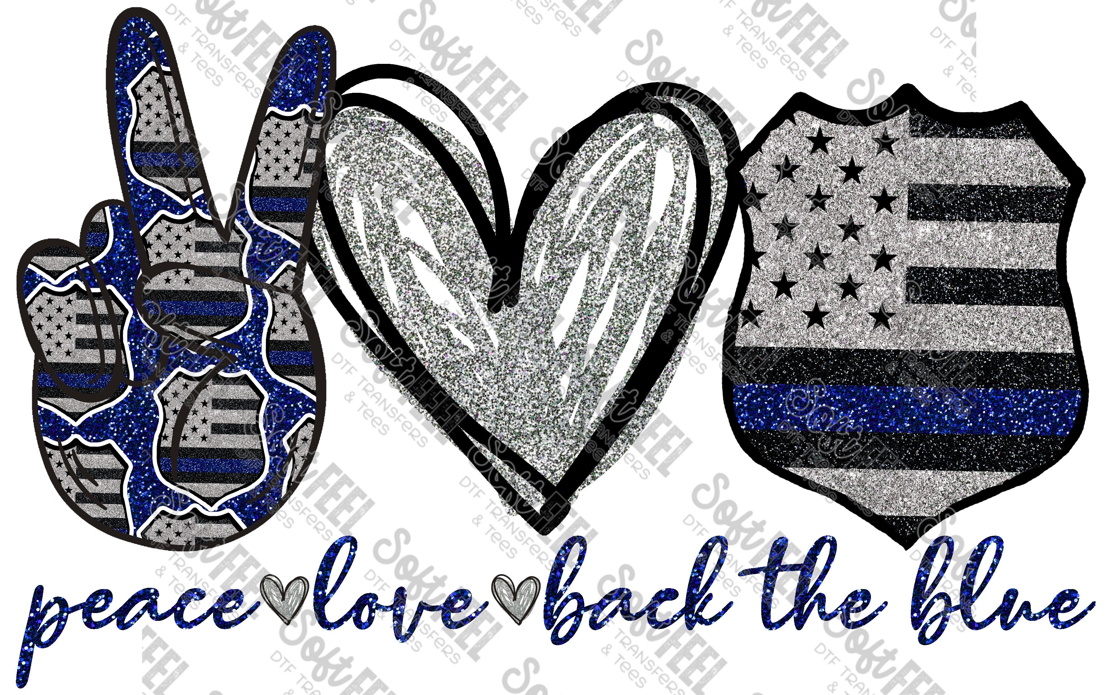 Peace Love Back The Blue - Women&#39;s / Occupations - Direct To Film Transfer / DTF - Heat Press Clothing Transfer