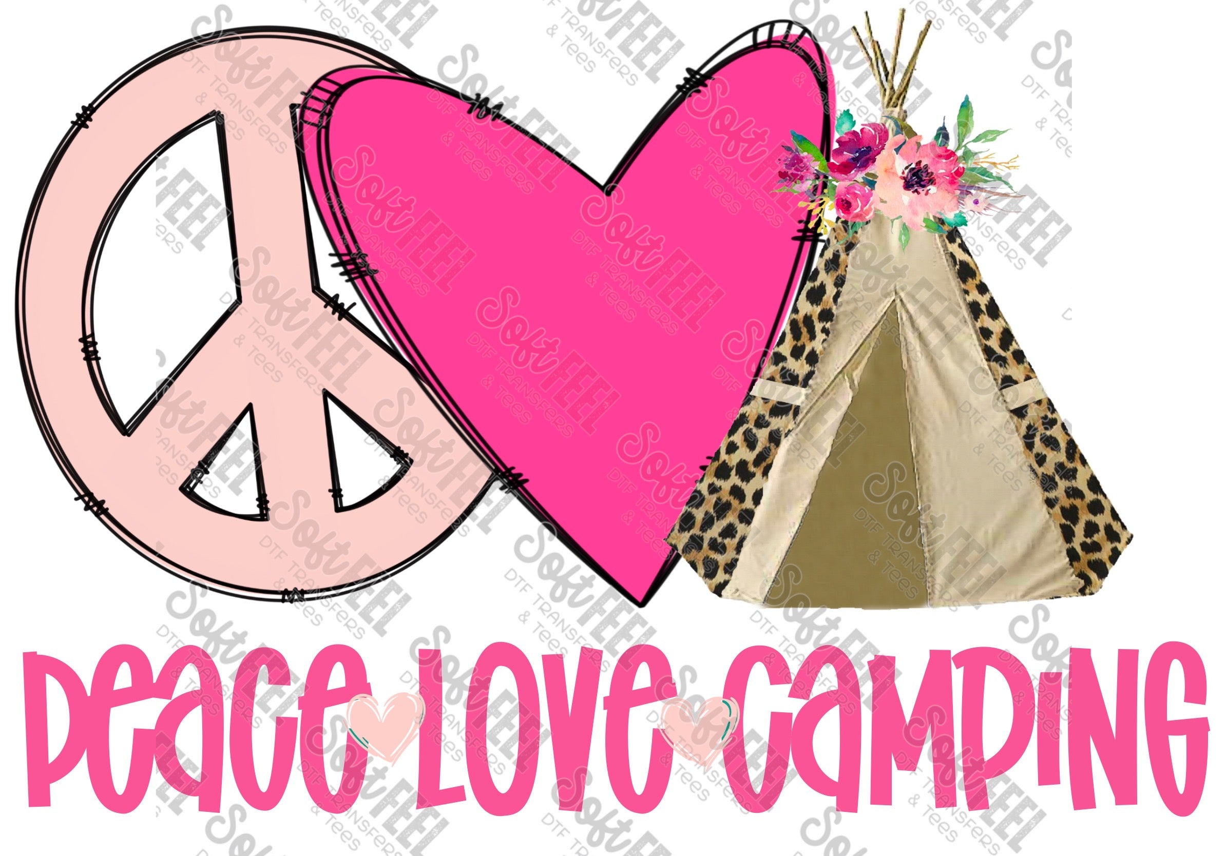 Peace Love Camping Tent - Women&#39;s - Direct To Film Transfer / DTF - Heat Press Clothing Transfer