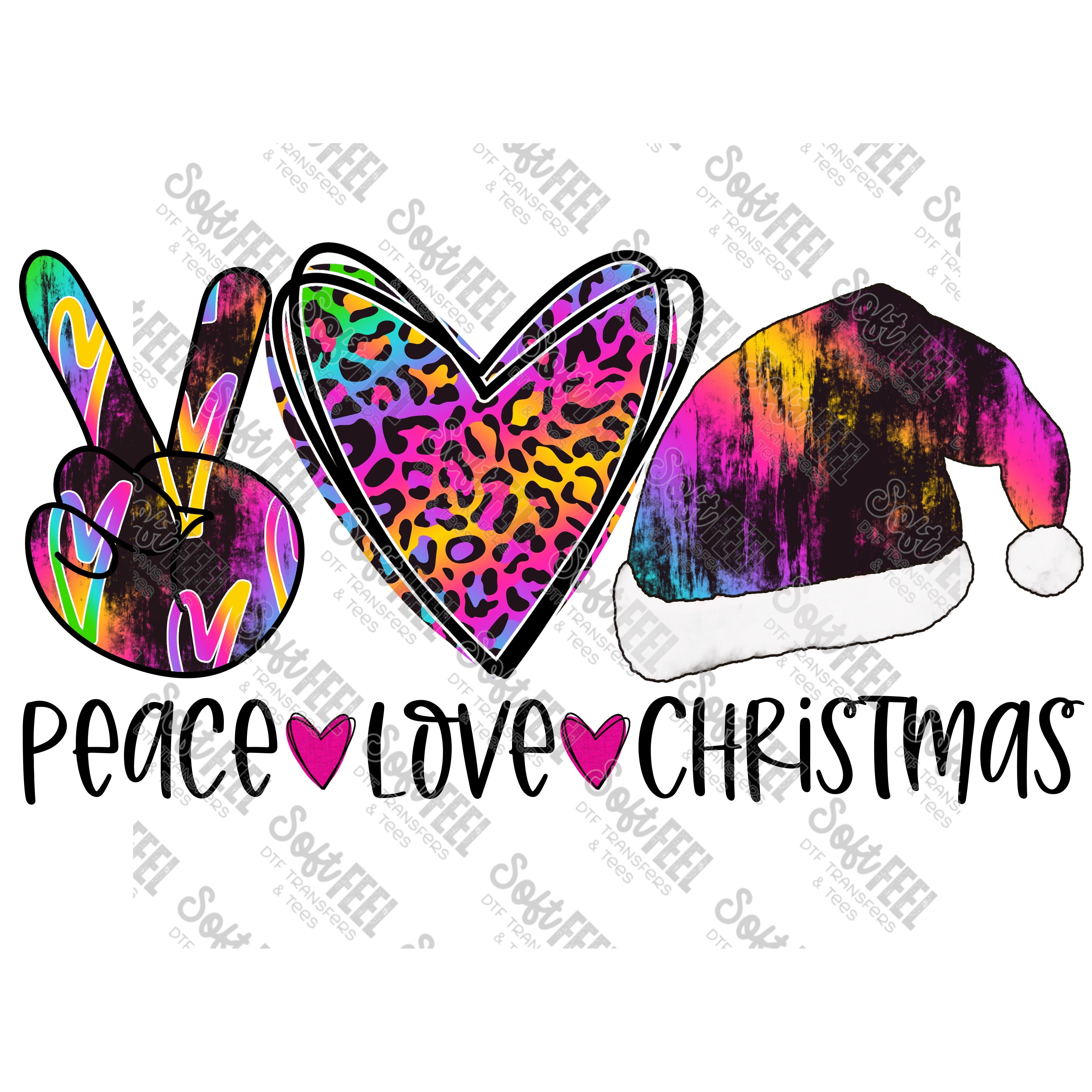 Peace Love Christmas Rainbow Leopard - Women&#39;s / Christmas / Retro - Direct To Film Transfer / DTF - Heat Press Clothing Transfer