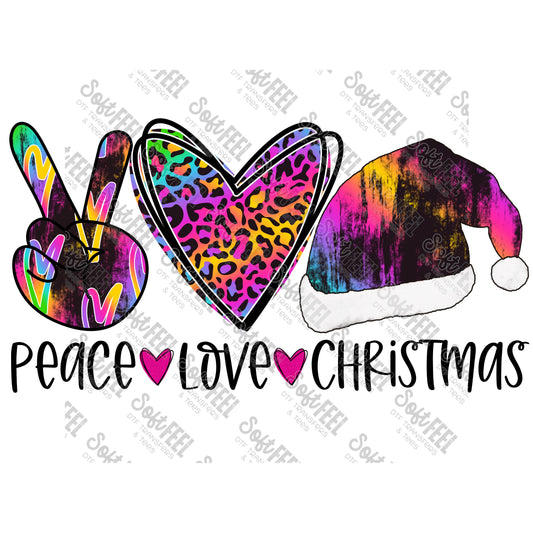 Peace Love Christmas Rainbow Leopard - Women's / Christmas / Retro - Direct To Film Transfer / DTF - Heat Press Clothing Transfer