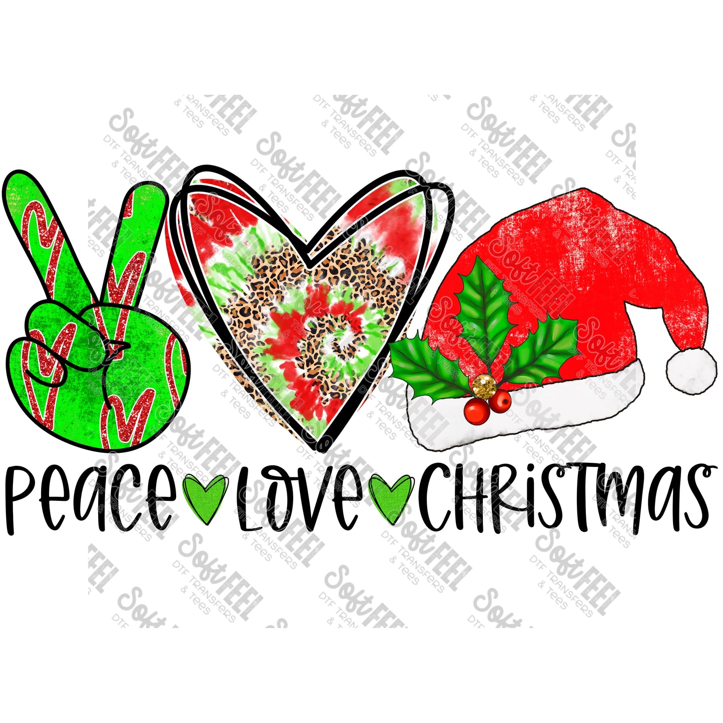 Peace Love Christmas Tie Dye - Women's / Christmas - Direct To Film Transfer / DTF - Heat Press Clothing Transfer