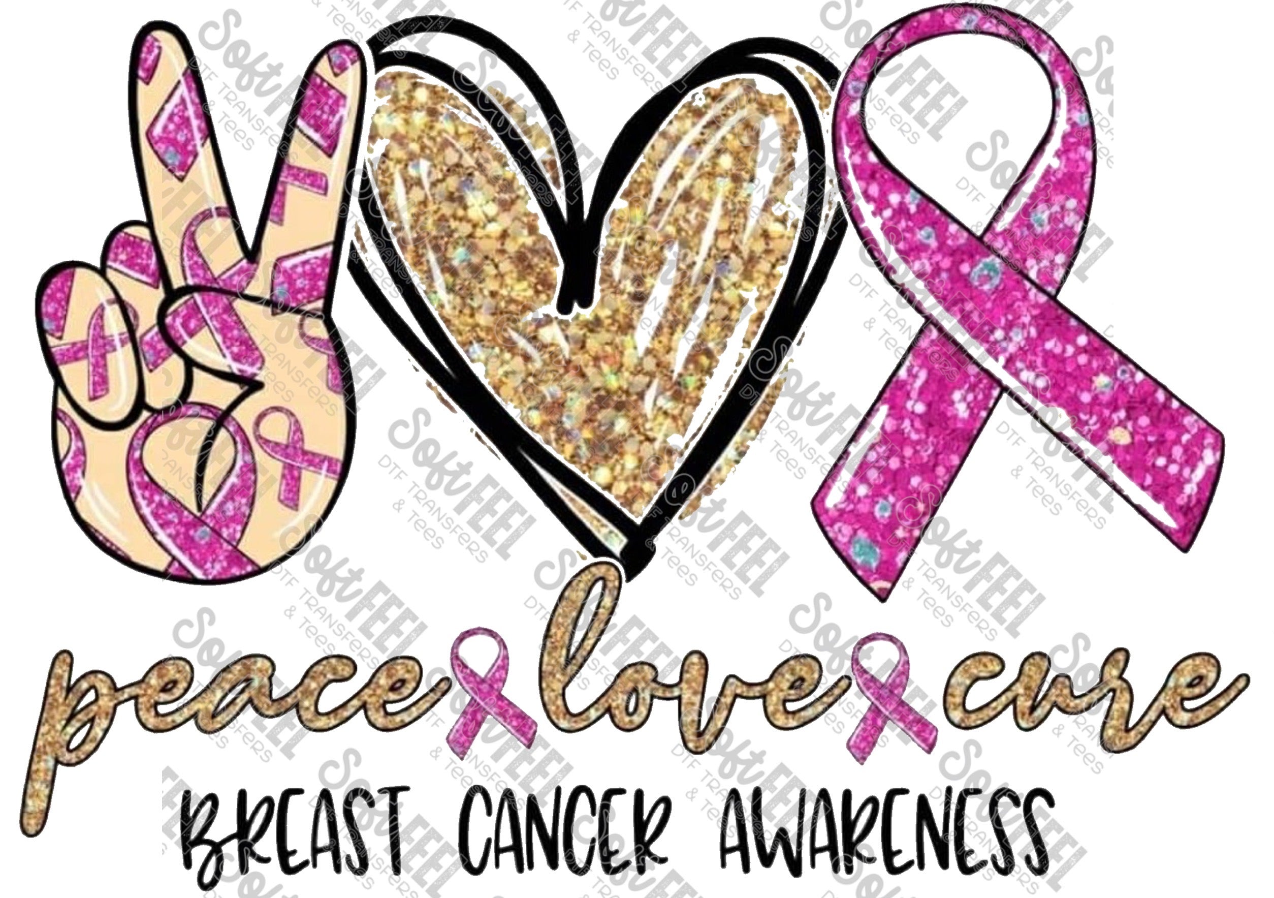 Peace Love Cure - Women&#39;s / Occupations / Motivational - Direct To Film Transfer / DTF - Heat Press Clothing Transfer