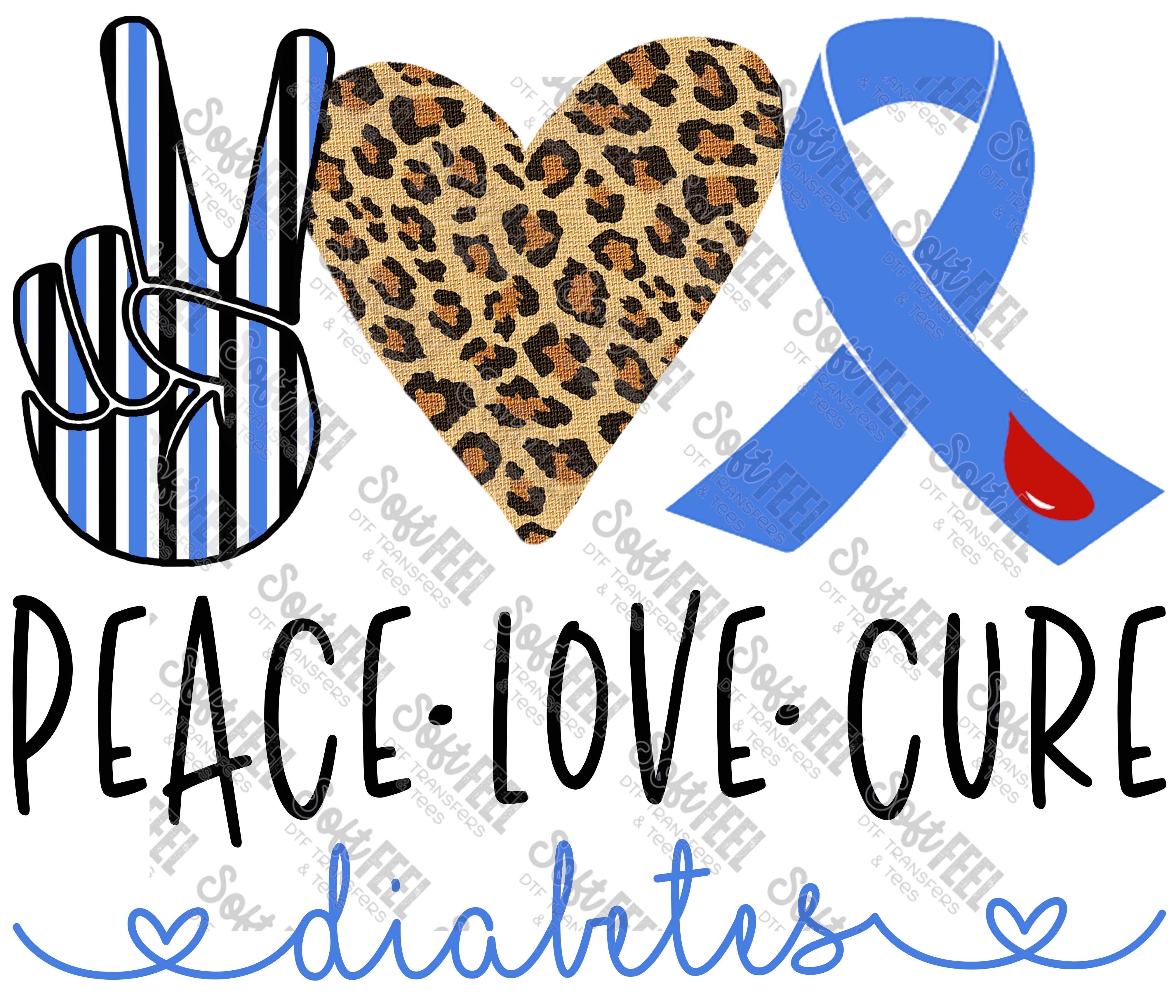 Peace Love Cure Diabetes - Women&#39;s / Occupations - Direct To Film Transfer / DTF - Heat Press Clothing Transfer