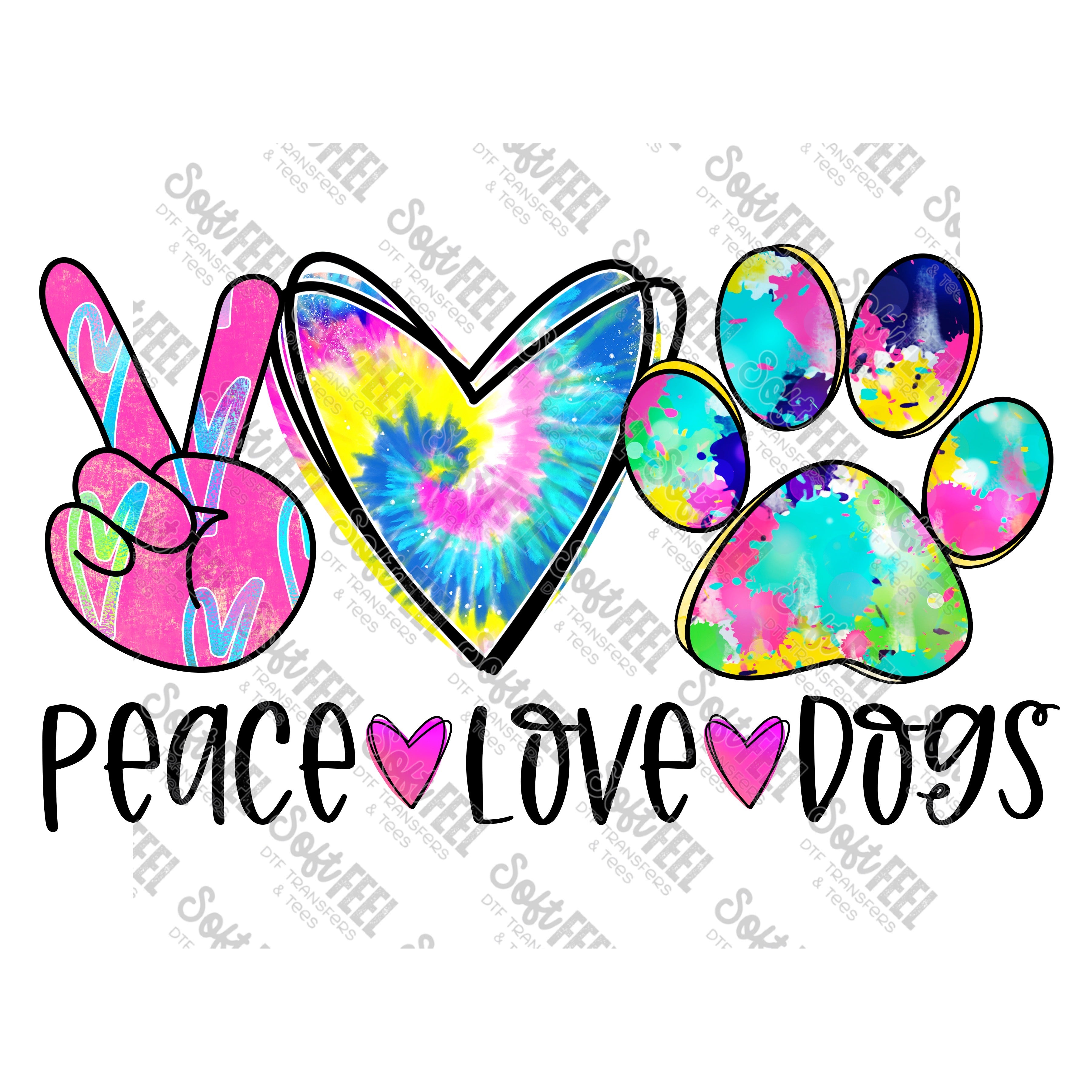Peace Love Dogs - Women&#39;s / Youth / Animals - Direct To Film Transfer / DTF - Heat Press Clothing Transfer